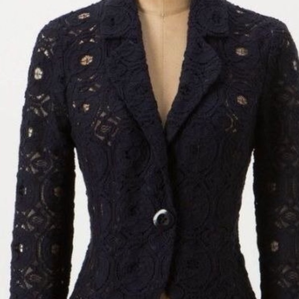 Anthropologie Navy Tabitha Lace Blazer